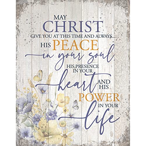 New Horizons Plaque, Mdf: His Peace and Power, Purple/Yellow Wildflowers, Natural Edge
