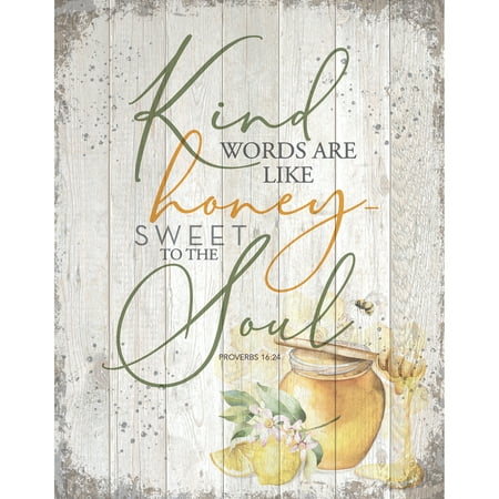 New Horizons Plaque, Mdf: Kind Words Are Like Honey, Proverbs 16;24, Honey Pot, Natural Edge