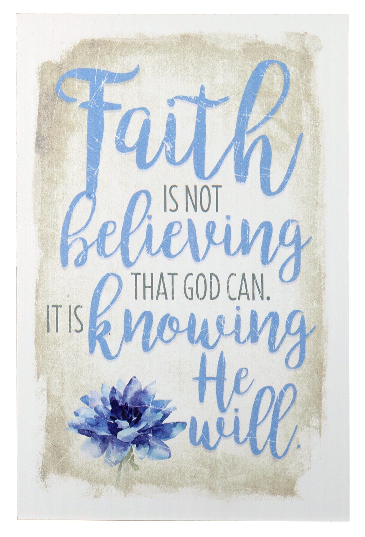 New Horizons Plaque: Faith is Not Believing That God Can, It is Knowing That He Will, Blue Flower/Beige
