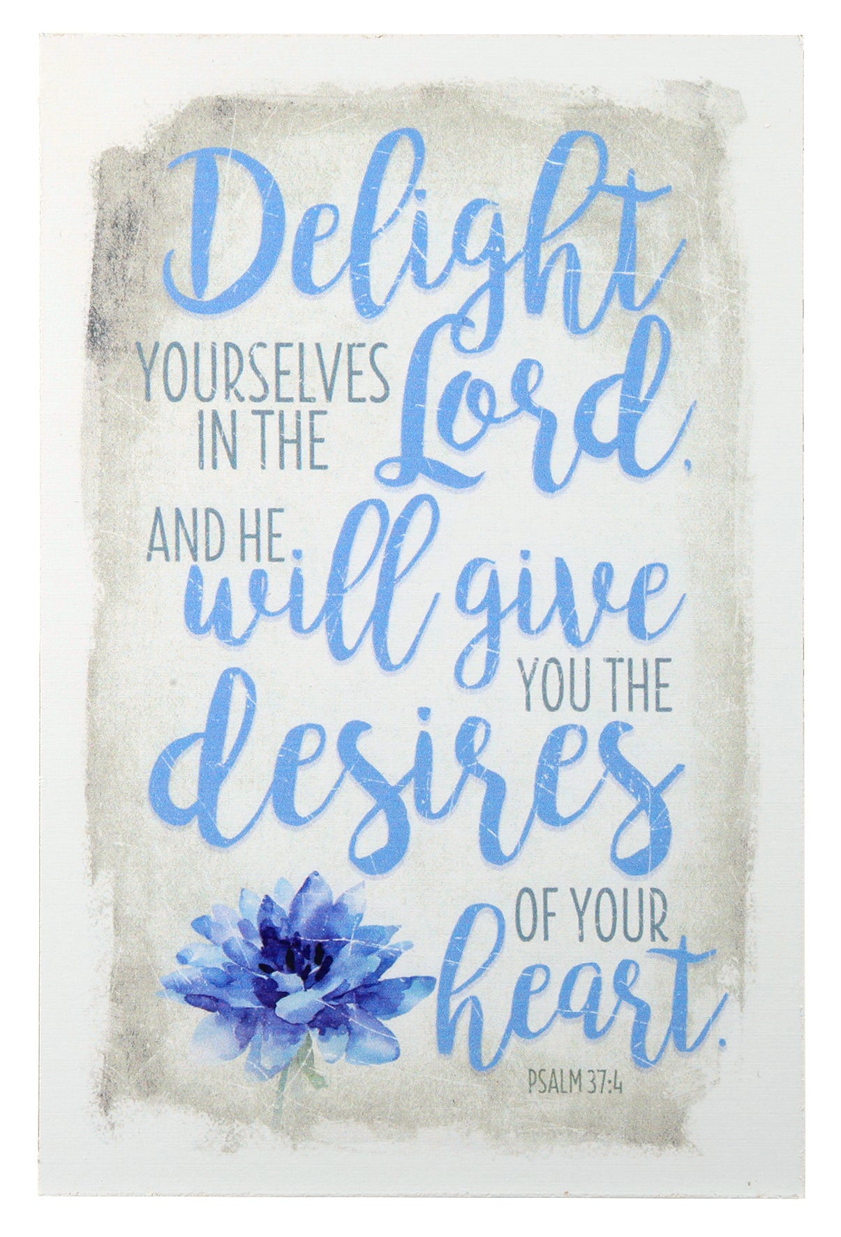 New Horizons Plaque: Delight Yourselves in the Lord... Blue Flower/Beige