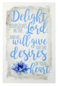 New Horizons Plaque: Delight Yourselves in the Lord... Blue Flower/Beige