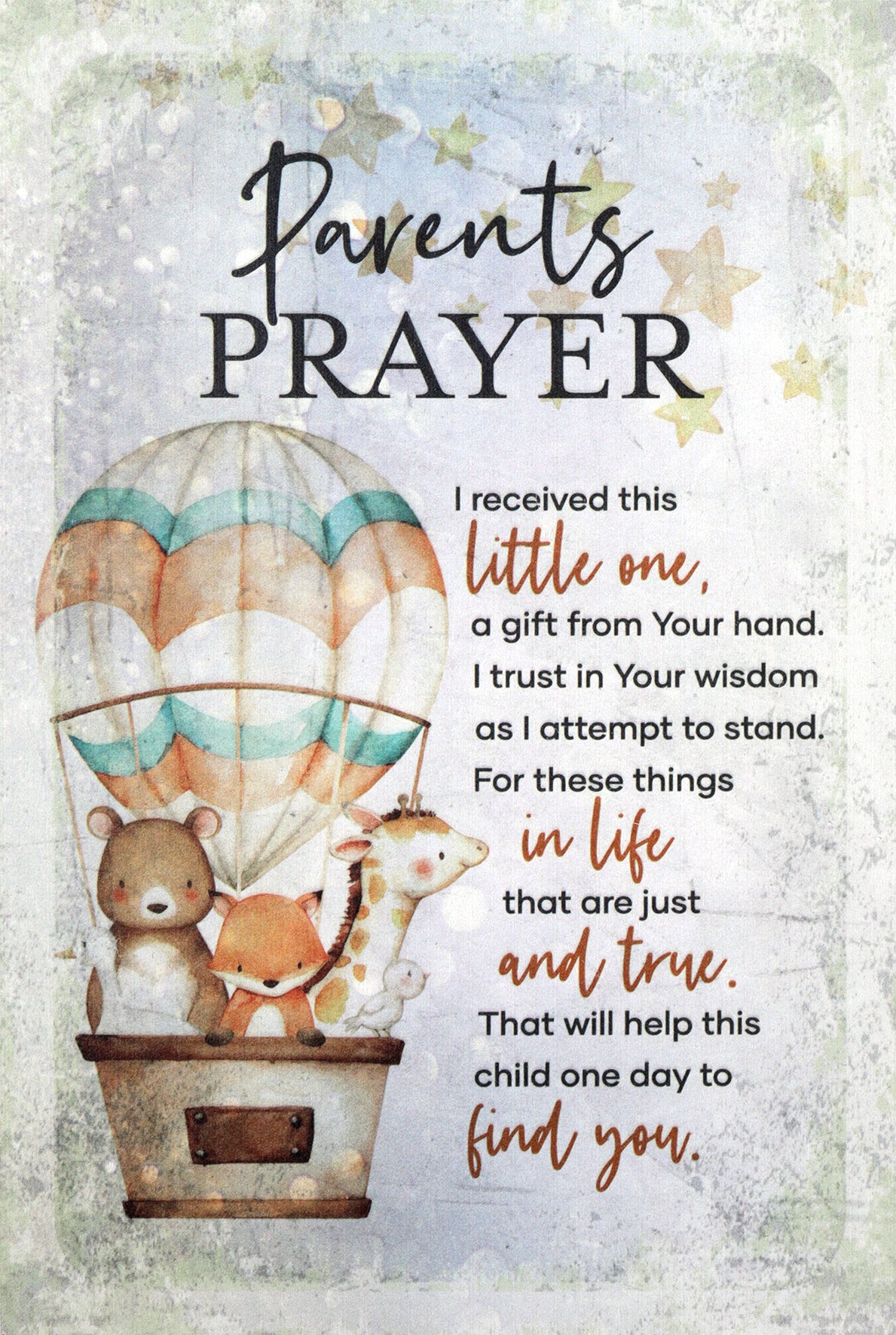 Joyful Living Plaque: Parent's Prayer, Hot Air Balloon With Animals, Mdf With Natural Edge