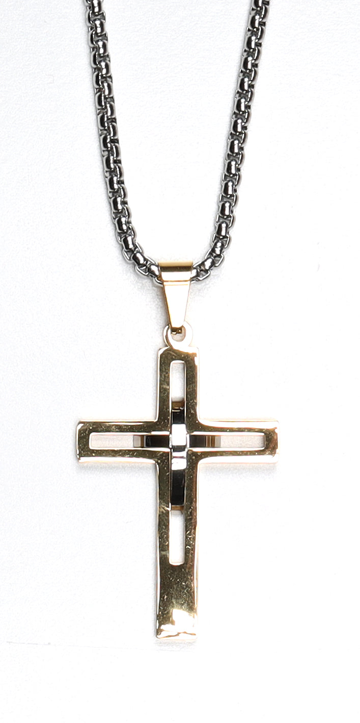 Just For Him Necklace: Cross, Gold/Silver, Sainless Steel, 61Cm in Length