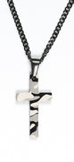 Just For Him Necklace: Cross, Black/White Camo Enamel Front, Black Back, 61Cm