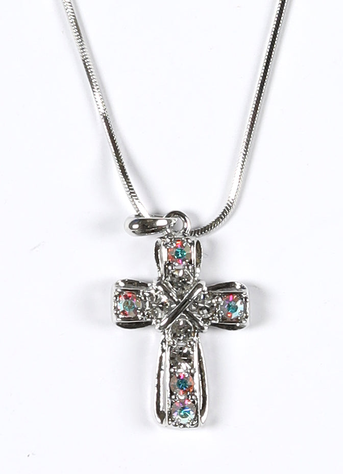 Pendant Necklace: Cross, 45 Cm, With Austrian Crystals