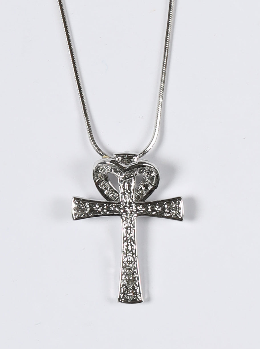 Pendant Necklace: Cross, 45 Cm, Heart With Austrian Crystals