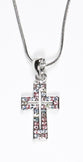 Pendant Necklace: Cross, 45 Cm, Multicolour With Austrian Crystals