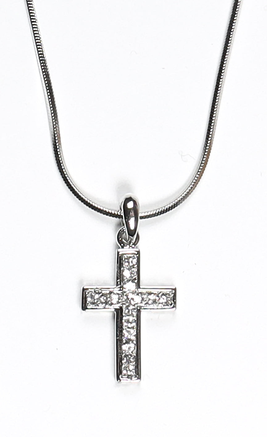 Pendant Necklace: Cross, 45 Cm, With Austrian Crystals