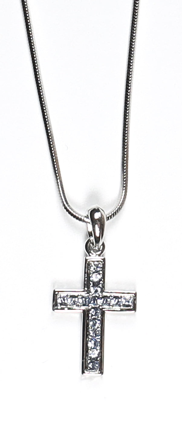 Pendant Necklace: Cross, 45 Cm, Blue With Austrian Crystals