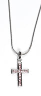Pendant Necklace: Cross, 45 Cm, Pink With Austrian Crystals