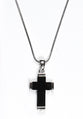 Pendant Necklace: Cross, 45 Cm, Black With Austrian Crystals