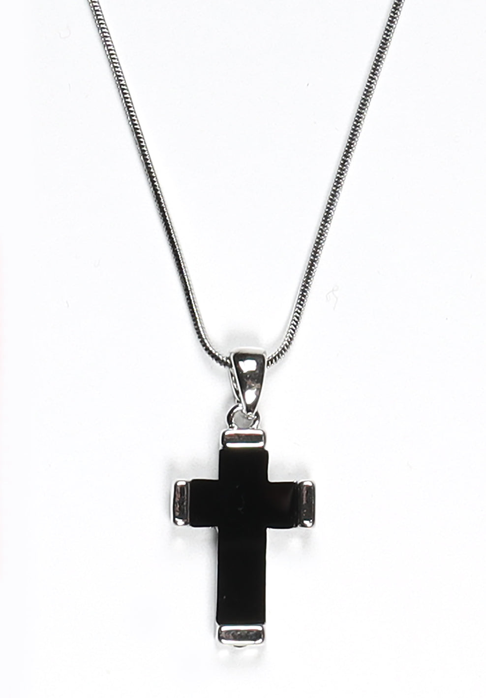 Pendant Necklace: Cross, 45 Cm, Black With Austrian Crystals