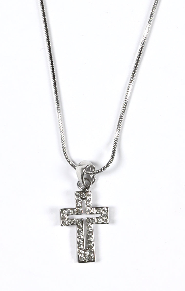Pendant Necklace: Cross, 45 Cm, With Austrian Crystals