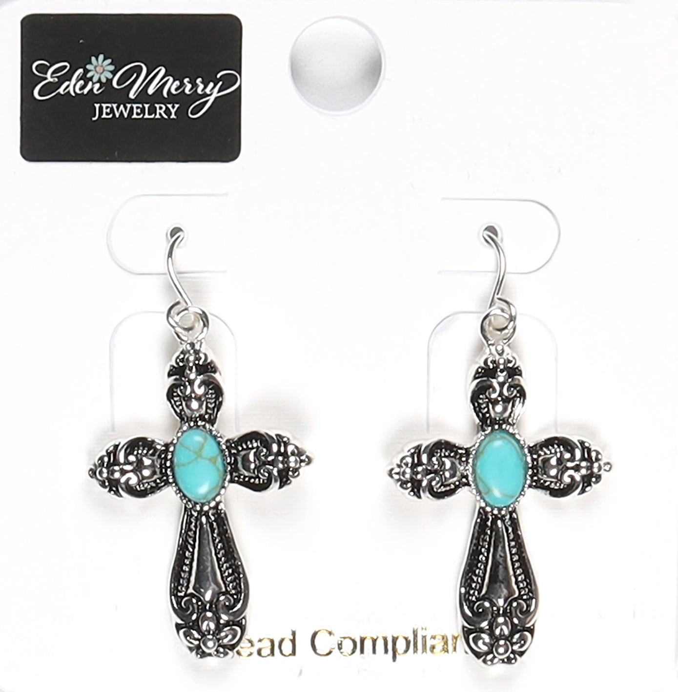 Earrings: Crosses, Silver & Turquoise, Zinc Based