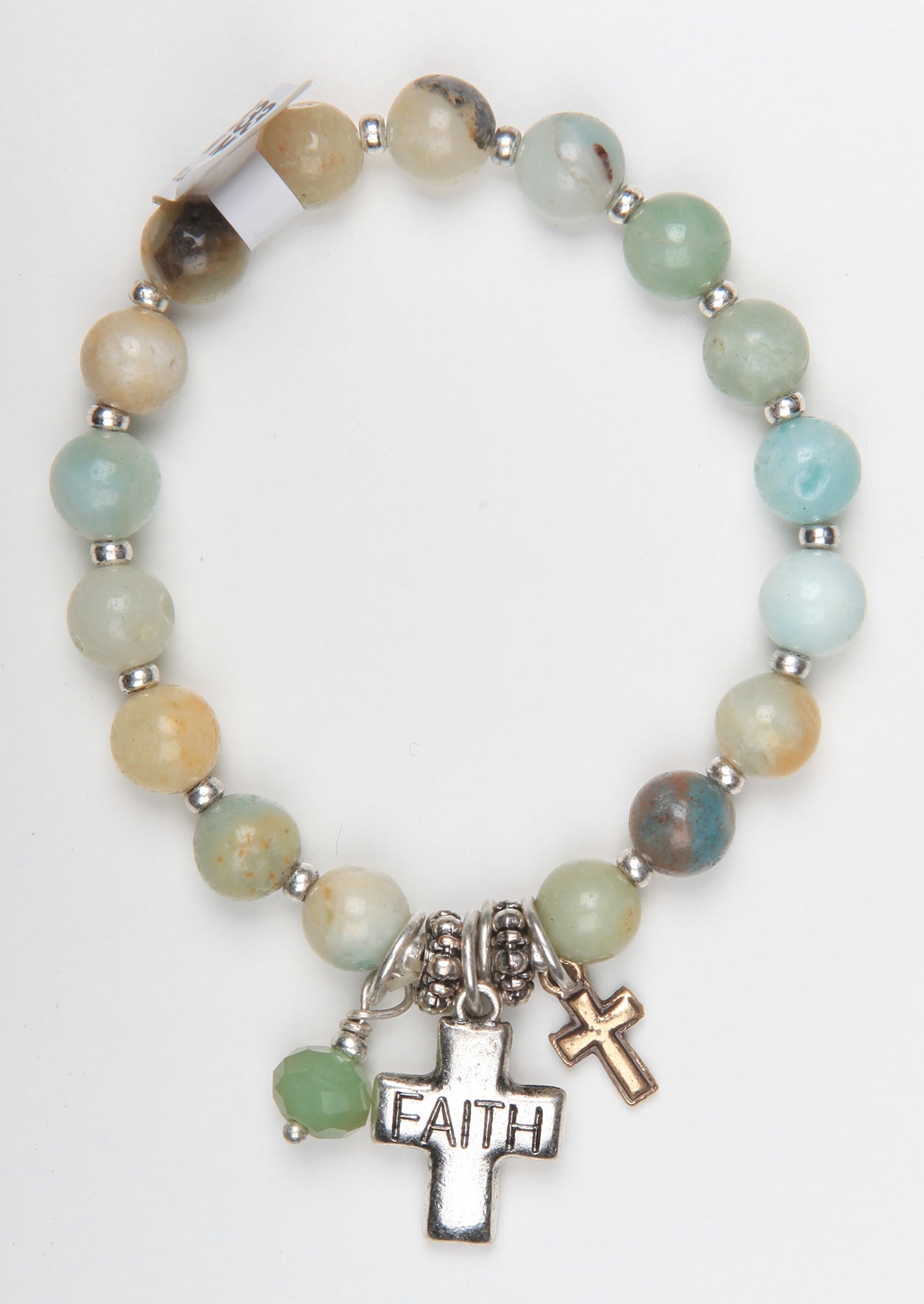 Story Bracelet: Stretchable, Semi-Precious Stones With Cross Bead, 20Cm