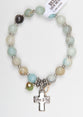 Story Bracelet: Stretchable, Semi-Precious Stones With Cross and Icthus, 20Cm,