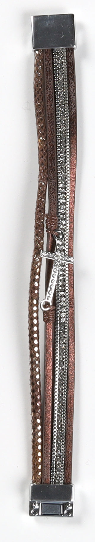 Magnetic Bracelet: Brown Sparkle Cross