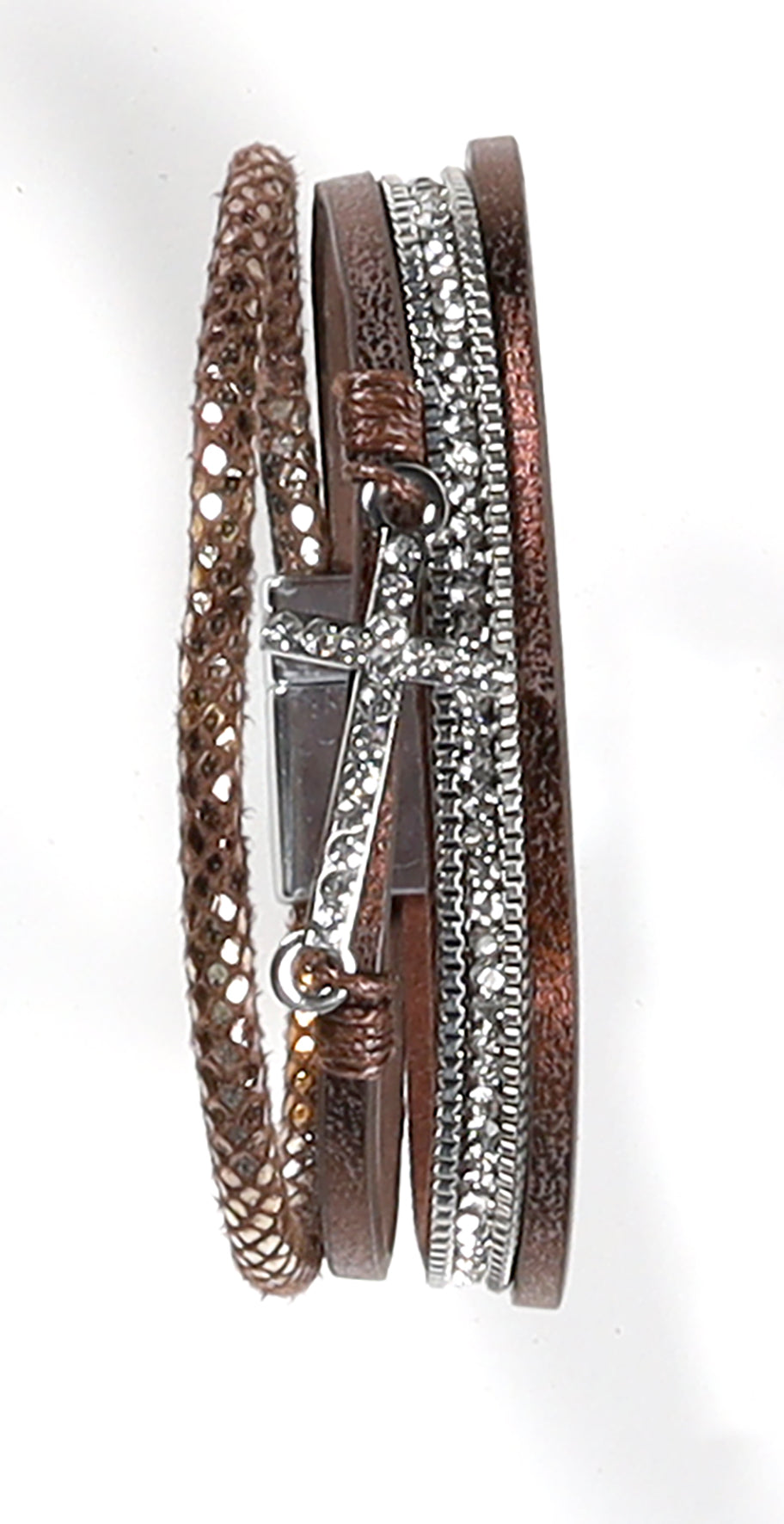 Magnetic Bracelet: Brown Sparkle Cross