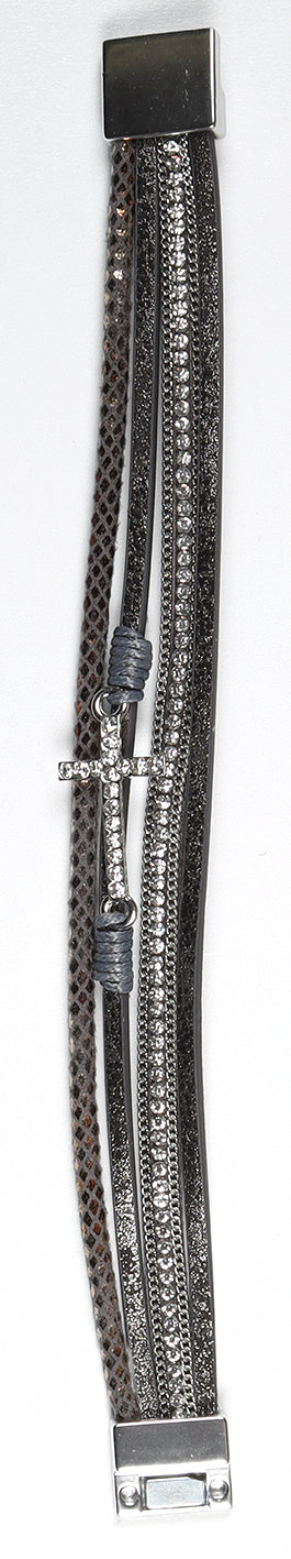 Magnetic Bracelet: Grey Sparkle Cross
