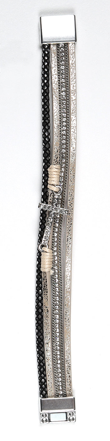 Magnetic Bracelet: Beige Sparkle Cross
