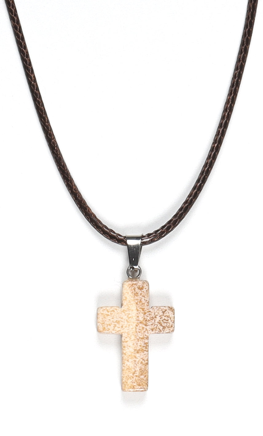 Necklace: Picture Jasper, Natural Stone, 100% Leather Cord, 45 Cm