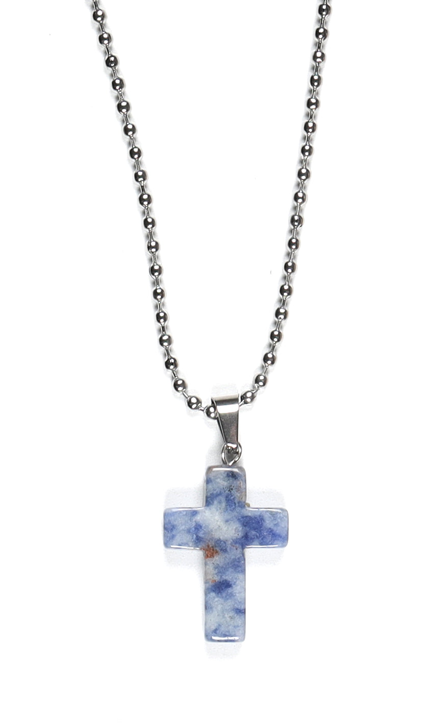 Necklace: Sodalite , Natural Stone, 100% Leather Cord, 45 Cm (Blue)