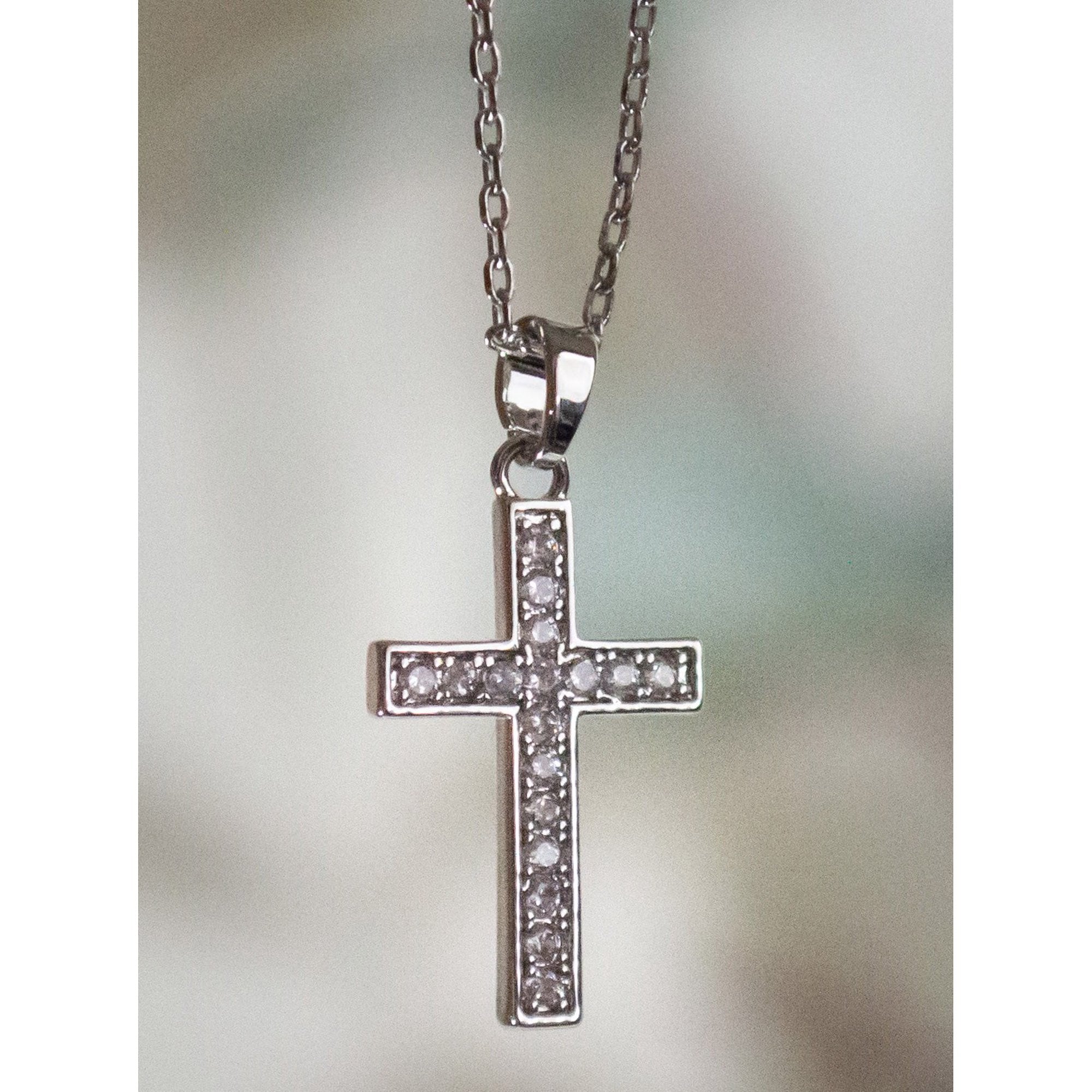 Grace Necklace: Silver Cross 40 Cm With Crystal Accents