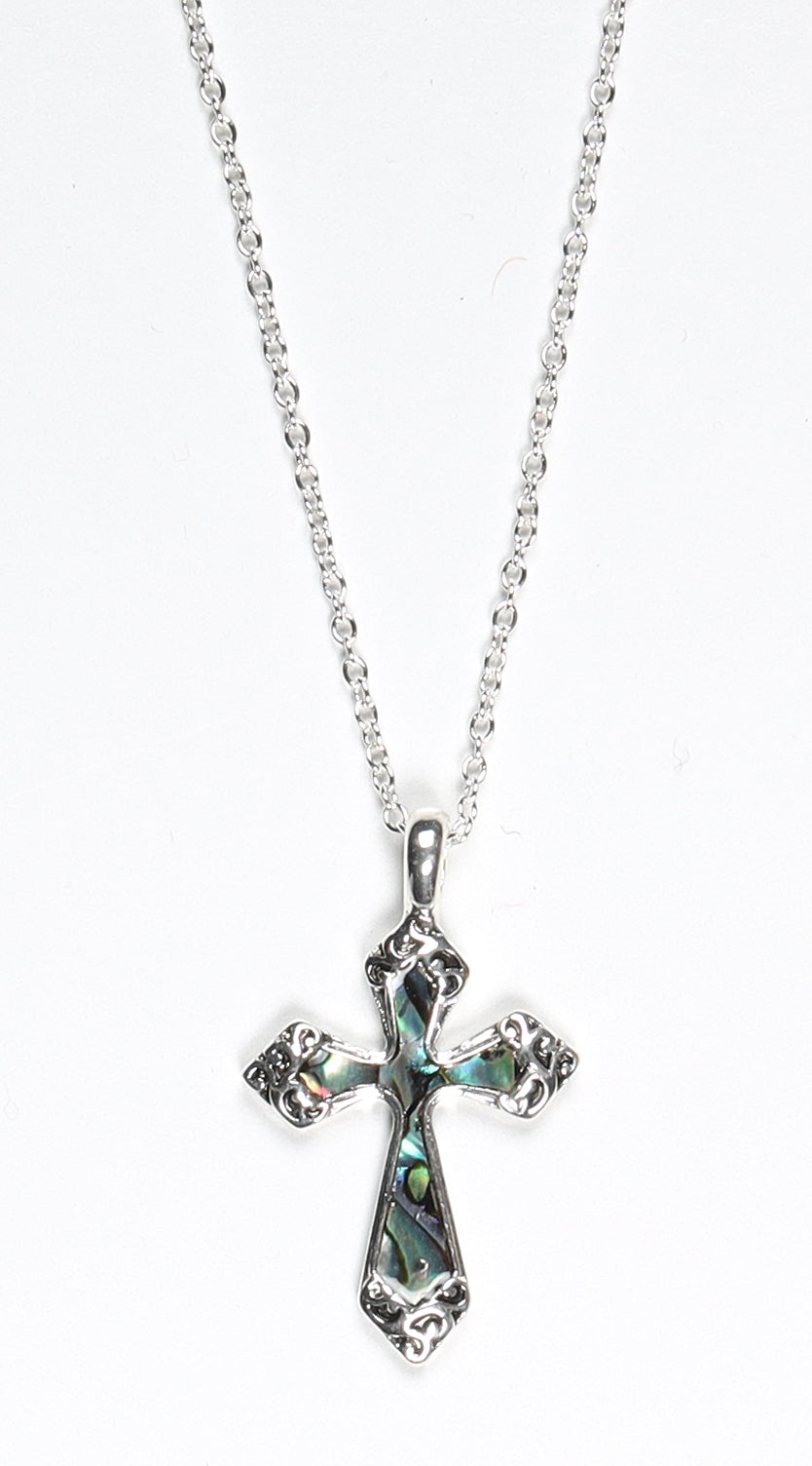 Necklace: Cross With Abalone Inlay (46 Cm)