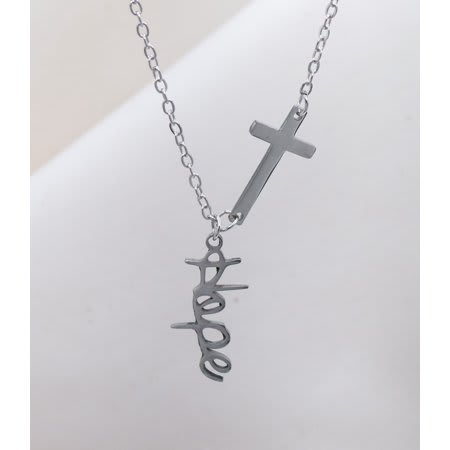Scripted Necklace, Stainless Steel: Silver Hope With Cross, 51Cm Chain