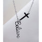 Scripted Necklace, Stainless Steel: Silver Believe With Cross, 51Cm Chain
