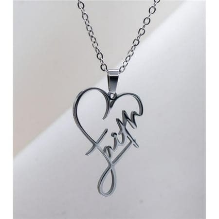 Scripted Necklace, Stainless Steel: Silver Faith Heart, 51Cm Chain