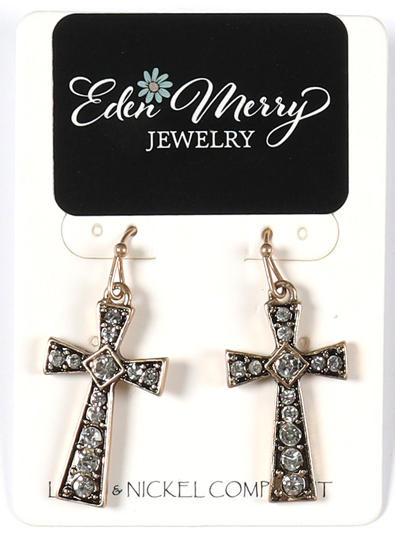 Earrings: Gold Cross, Zinc Based