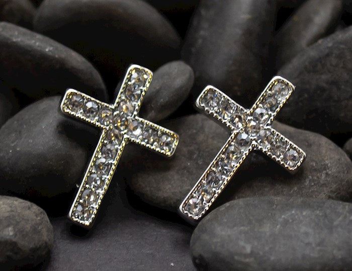 Earrings, Zinc: Silver Cross Studs