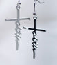 Scripted Earrings, Stainless Steel: Silver Faith Crosses
