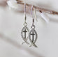Earrings: Ichthus/Cross, Sterling Silver accented with Austrian Crystals Fish Hook Back