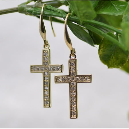 Earrings: Gold Cross French Hook, Brass Base with Rhodium plating and Gold overlays, Cubic Zirconia Accents, Clasp Closure