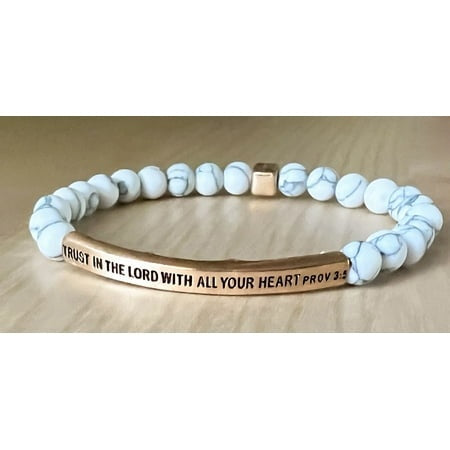 Bracelet: Trust In The Lord, Semi-Precious Natural Stones, Accent Piece with Brass base and Gold Overlay. Stretchable