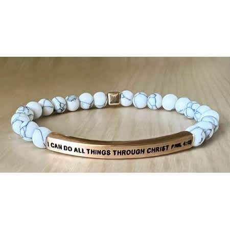 Bracelet: I Can Do All Things, Semi-Precious Natural Stones, Accent Piece with Brass base and Gold Overlay. Stretchable