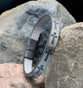 Bracelet, Mens: Cross Grey Stamped (Stamped Leather, Magnetic Closure)
