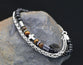 Bracelet, Mens: Cross 2 Strand Chain/Tiger Eye (Stainless Steel Rope Chain, Semi-Precious Stones, Lobster Clasp Closure)