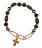 Bracelet: Beaded Cross-Black (Glass Beads, Zinc base with high quality Gold Overlays, Stretchable)