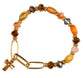 Bracelet: Beaded Cross-Neutrals (Glass Beads, Zinc base with high quality Gold Overlays, Stretchable)