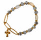 Bracelet: Beaded-Cross-Grey (Glass Beads, Zinc base with high quality Gold Overlays, Stretchable)
