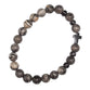 Bracelet: Beaded Cross W/Pryr Card-Greystone (Semi-Precious Stones, Stretchable)