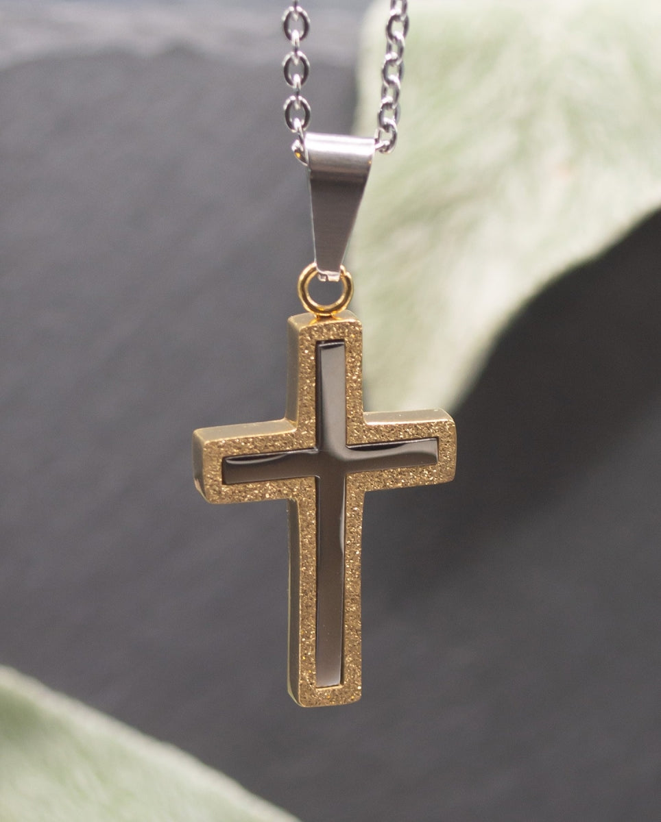 Just For Him Necklace, Stainless Steel: Gold and Silver Cross, 51Cm Silver Chain