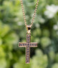 Grace Necklace, Brass: 2 cm Gold Cross, Fine Gold Border, Rhodium Plating, Crystal Accents, 40Cm Chain