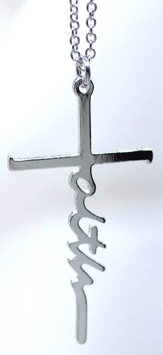 Scripted Necklace, Stainless Steel: Silver Faith Cross, 51Cm Chain