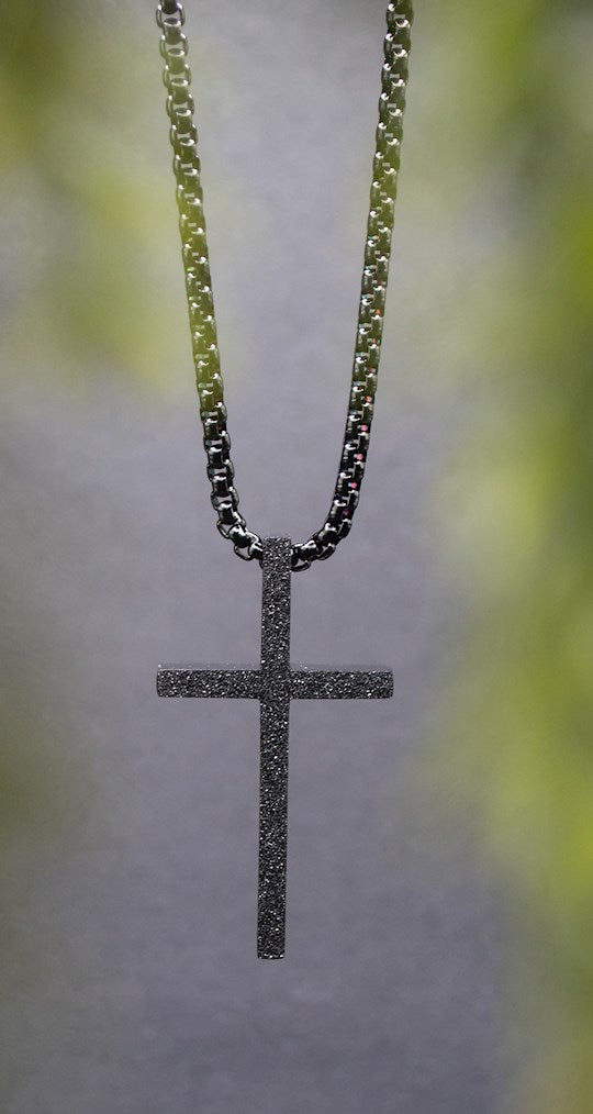 Necklace, Stainless Steel: Black Sparkle Cross, 58Cm Chain