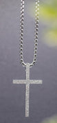 Necklace, Stainless Steel: Silver Sparkle Cross, 58Cm Chain