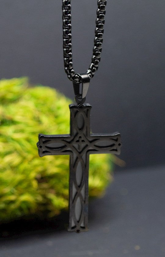 Just For Him Necklace, Stainless Steel: Black Cross, 60Cm Chain